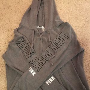 PINK Victoria Secret grey crossed sweatshirt/shirt